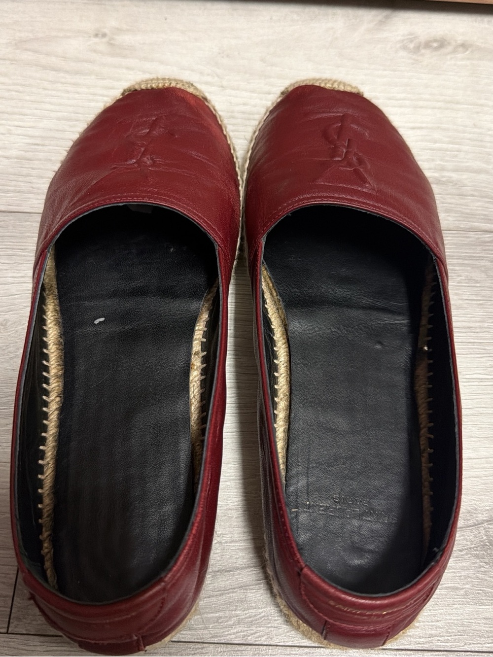 Saint Laurent Deep Red Leather Espadrille Flats - Picture 3 of 4